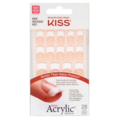 Kiss Salon Acrylic French Medium Length 28 Nails - ASDA Groceries