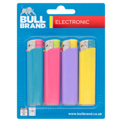 1x4 PACK OF BULL BRAND ELECTRONIC LIGHTERS MIXED COLOUR GAS REFILLABLE✅ 
