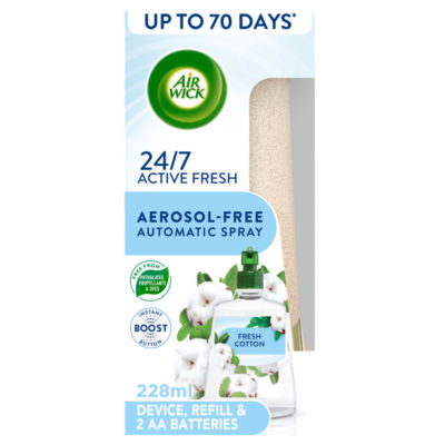 Air Wick Active Fresh Aerosol-Free Automatic Spray Kit, Fresh Cotton