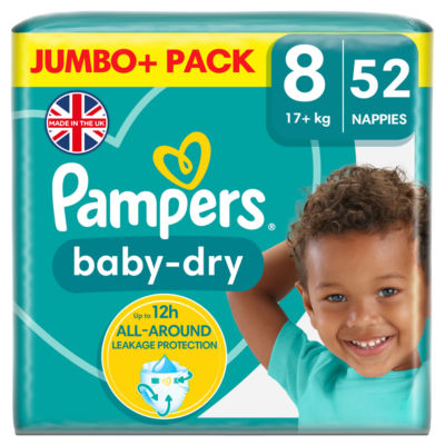 Pampers Baby-Dry Size 8 Nappies Jumbo+ Pack - ASDA Groceries