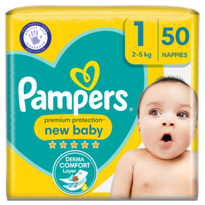 Wednesday Intuition Perennial Pampers New Baby Size 1, 50 Nappies, 2kg-5kg, Essential Pack - ASDA  Groceries