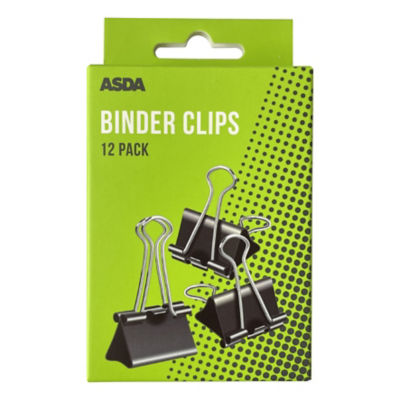 ASDA Black Binder Clips 12 Pack