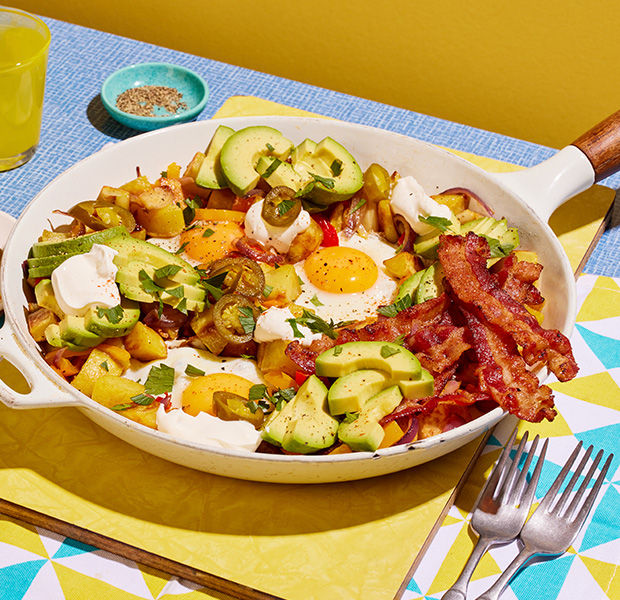 American-style loaded egg hash 