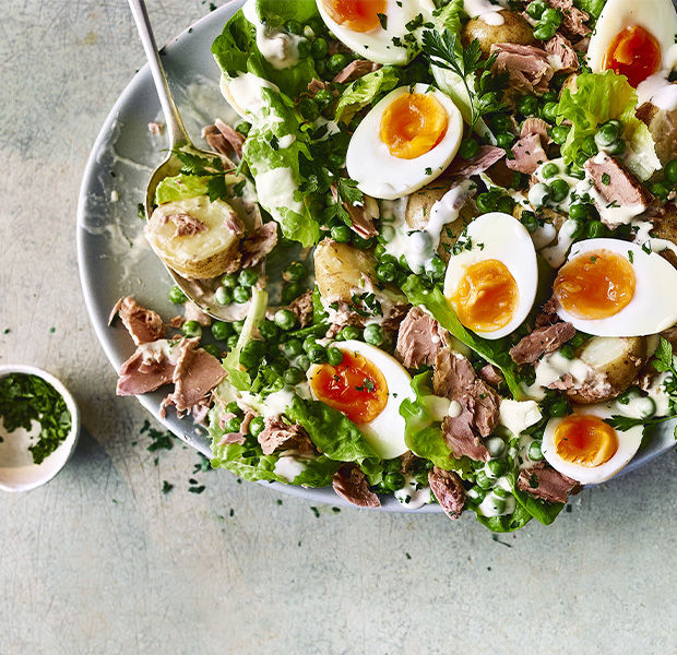 Tuna, egg & new potato salad with garlic dressing