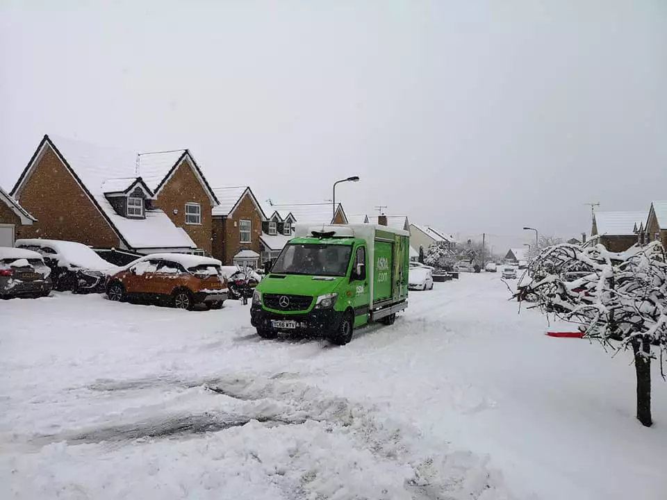 Asda Keighley delivery driver Paul Coates defied the snow to deliver to a farm
