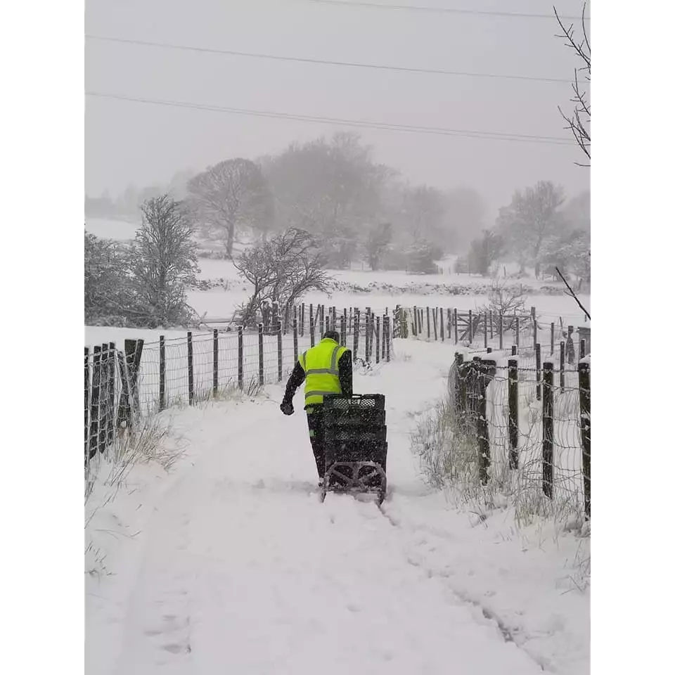 Paul Coates from Asda Keighley battled the snow to make a delivery