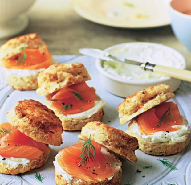 Scones with smoked salmon and soft cheese