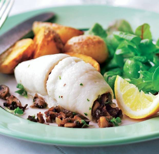 Plaice with herby mushroom stuffing