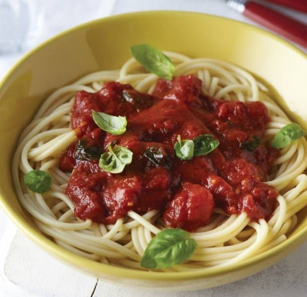 Homemade tomato pasta sauce with basil