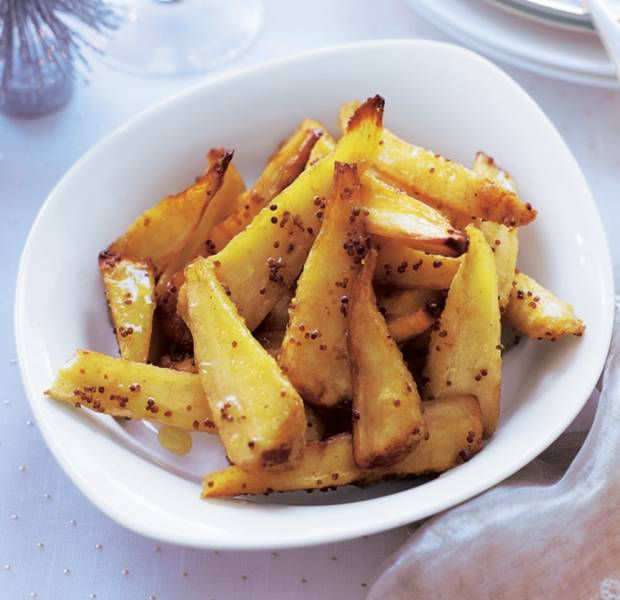 Roast parsnips with maple syrup & mustard