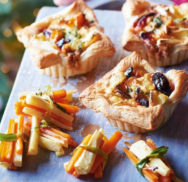 Butternut and beetroot tarts with creamy Camembert