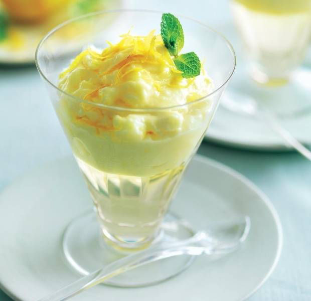 Lemon mousse with gin and lemon jelly