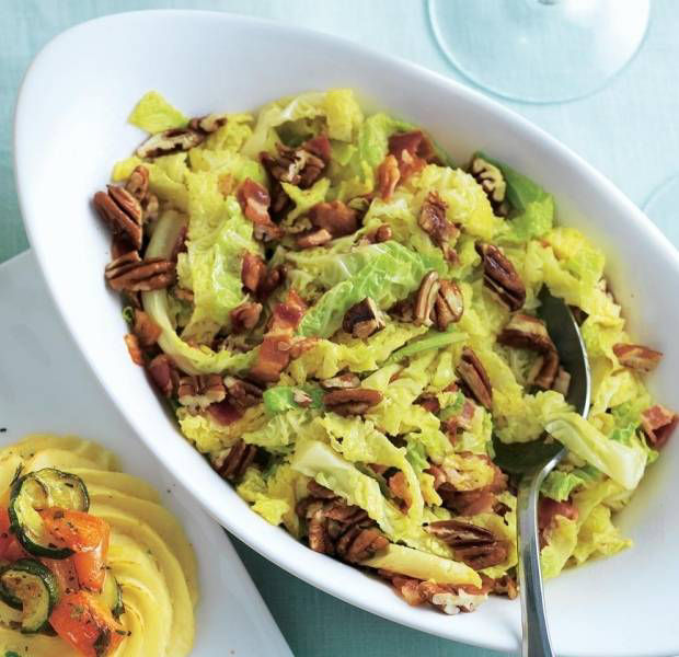 Savoy cabbage with pancetta and nuts