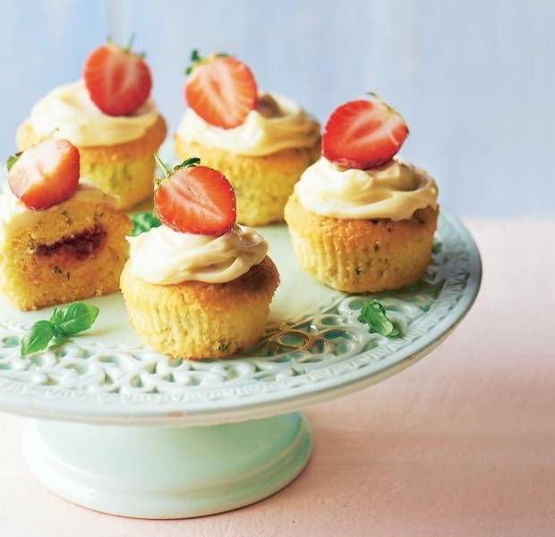 Basil and strawberry cupcakes
