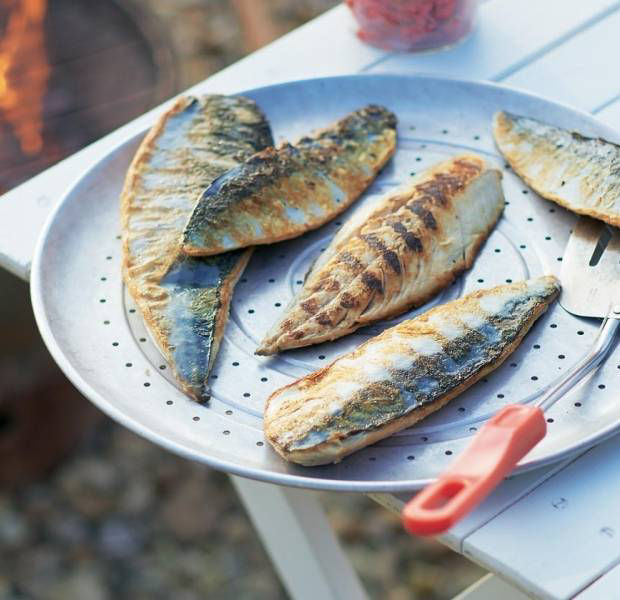 Grilled mackerel with beetroot relish