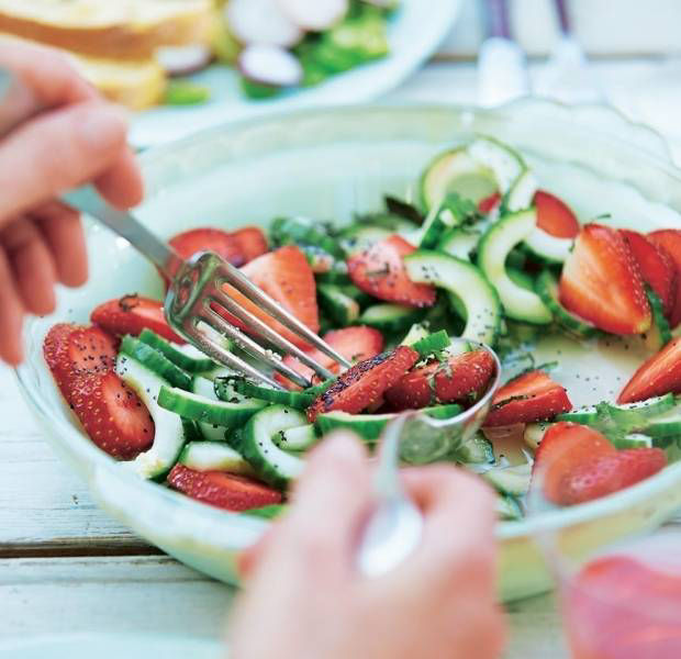 Cucumber, strawberry and poppy seed salad