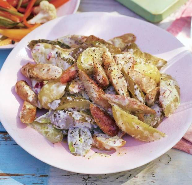 Sticky sausage & potato salad