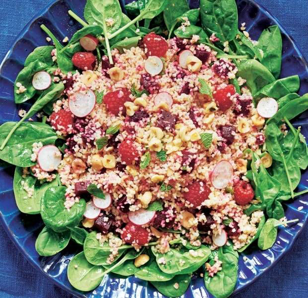 Beetroot, radish & raspberry bulgur wheat salad