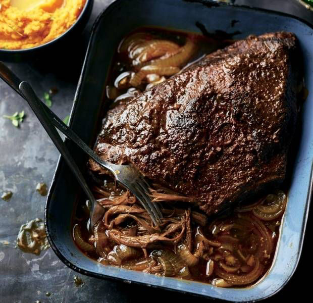 Coffee-rubbed beef brisket with beer