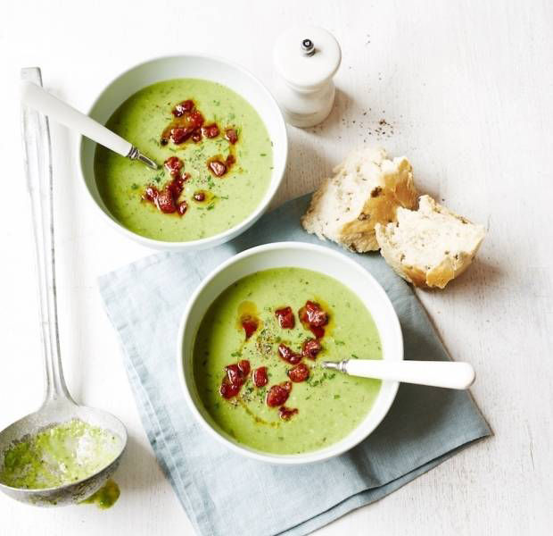 Pea and chorizo soup