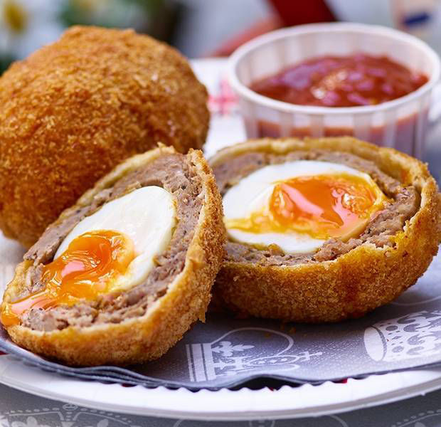 Scotch eggs with Pimm's ketchup