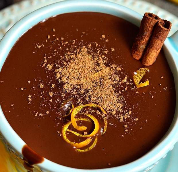 Indulgent and spicy hot chocolate with red wine