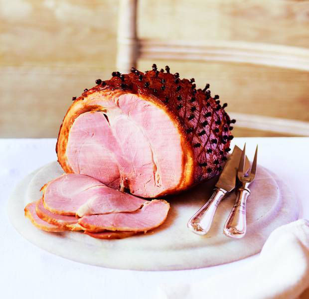 Old-fashioned honey-roast ham with cloves