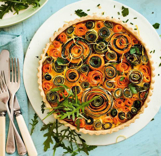 Carrot and courgette floral flan
