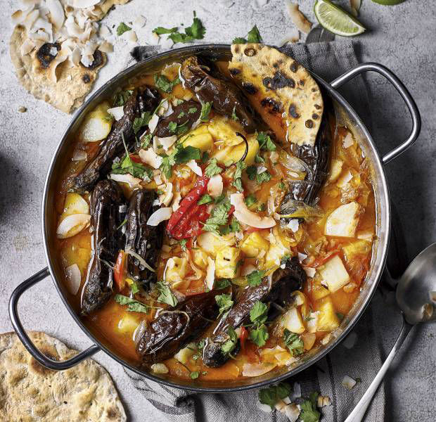 Caribbean veg curry with fresh roti