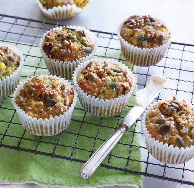 Tenderstem broccoli muffins topped with seeds