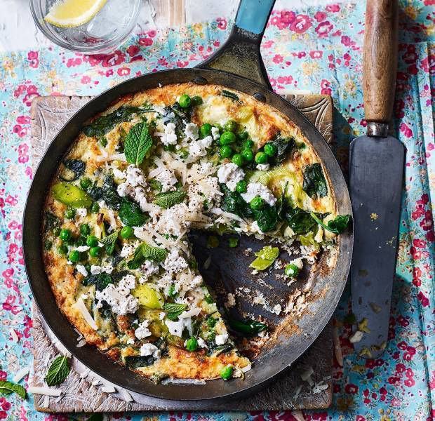 Cheese, pea and mint frittata