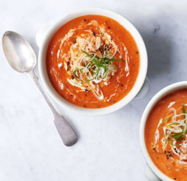 Roasted red pepper and crab soup