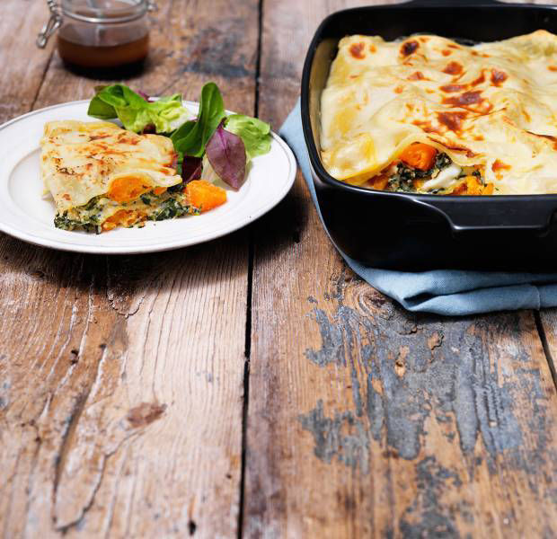 Butternut squash and spinach lasagne