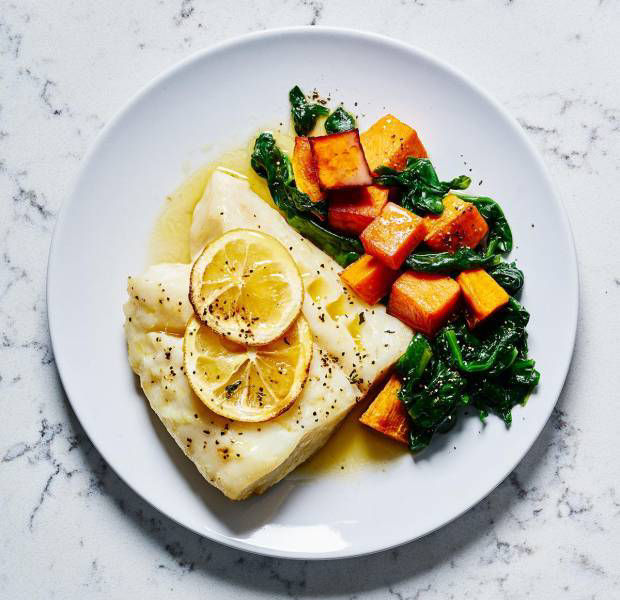Roasted cod with lemon butter sauce
