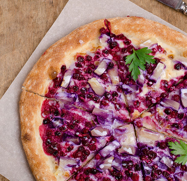 Cranberry and three-cheese pizza