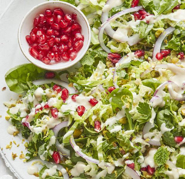 Brussels sprouts salad with tahini dressing