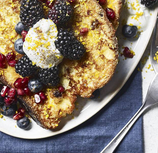 Panettone French toast with mixed berries and Greek-style yogurt