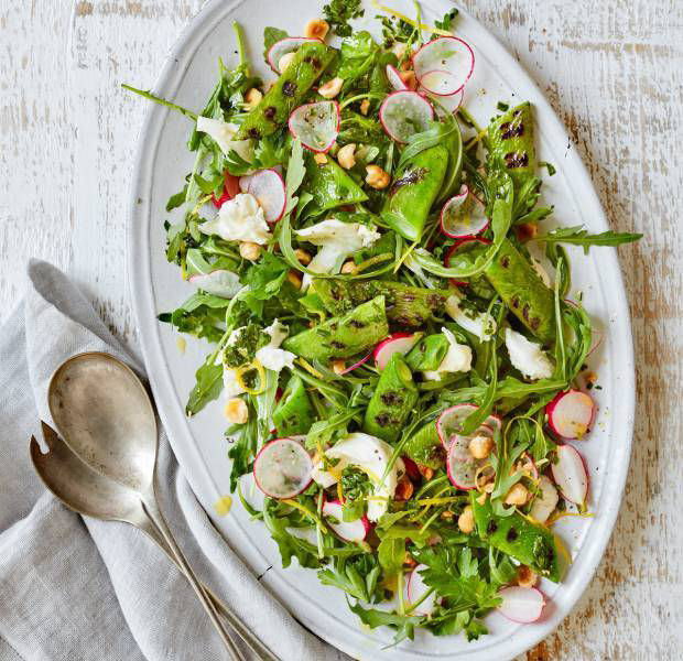 Charred runner bean salad with lemon and herb dressing