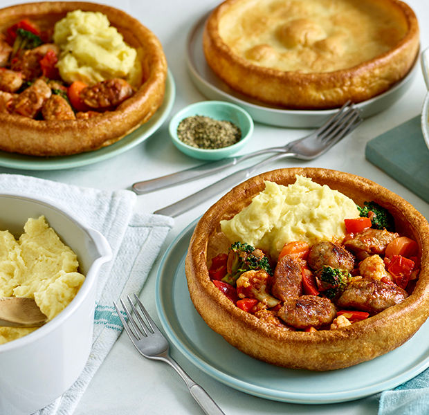 Sausage & Vegetable Casserole, with a Giant Yorkshire Pudding