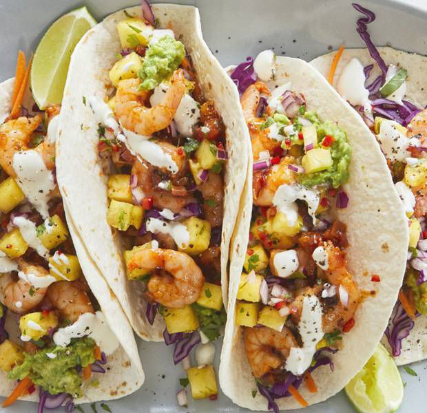 Prawn tacos with pineapple salsa