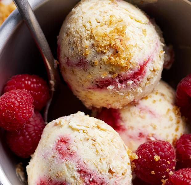 Caramelised Sourdough and Raspberry No-Churn Ice Cream