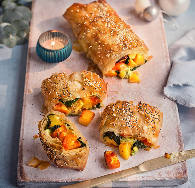 Christmas vegetable & blue cheese strudel