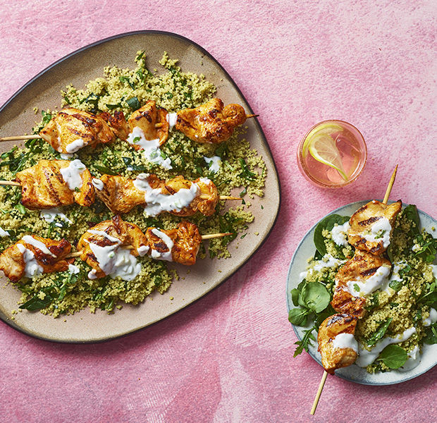 Tikka chicken skewers with couscous salad