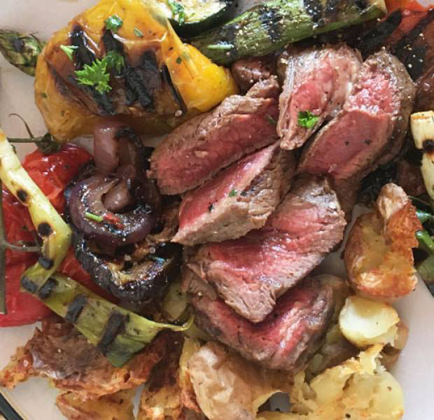 DJ BBQ's Italian rump steak and grilled veggie salad