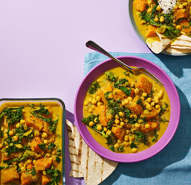 Chickpea, kale and butternut squash curry  