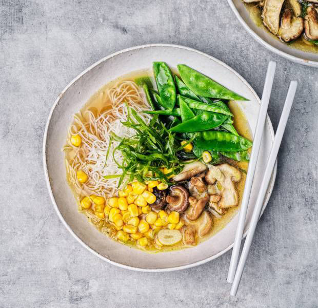 Mushroom and spring onion noodle soup