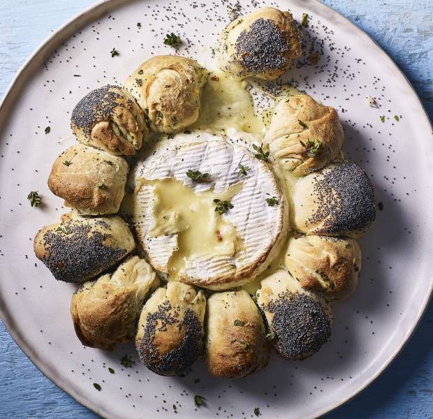 Tear and share doughball bread with baked Camembert