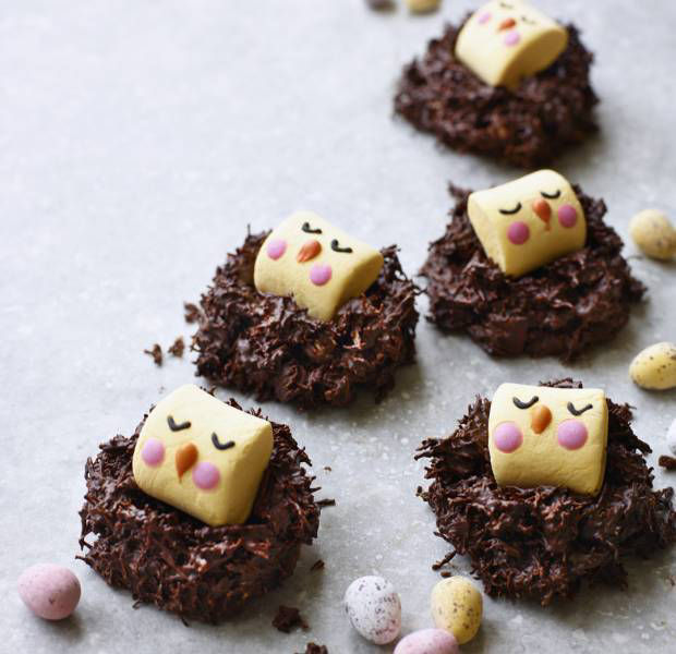 Easter chick mallow chocolate nests