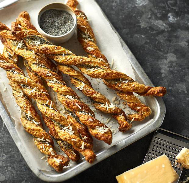 Parmesan and poppy seed twists