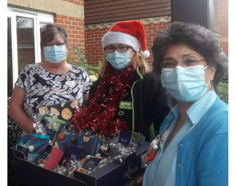 Nicky Pelling Asda Bournemouth delivers Christmas cards to Talbot View care home